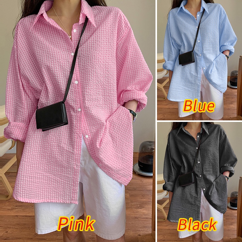 Áo kiểu ZANZEA tay dài cổ bẻ phối nút cài họa tiết caro phong cách đường phố thời trang cho nữ