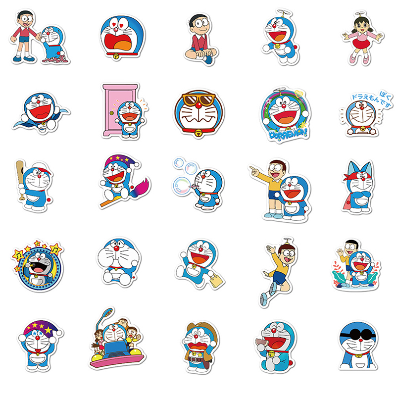 Bộ 50 Miếng Dán Hình Doraemon Dễ Thương Trang Trí Xe Hơi / Xe Máy / Laptop