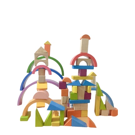 Đồ chơi gỗ - Bộ xếp hình xây dựng 54 hình khối cho bé sáng tạo tặng kèm sách hướng dẫn xếp