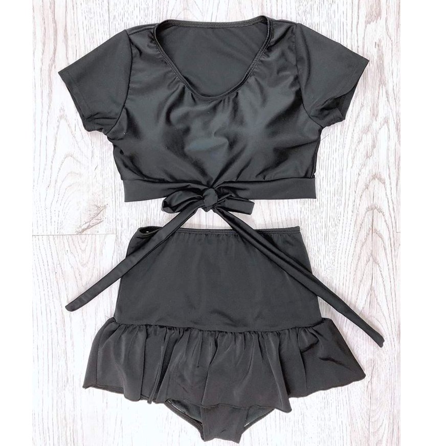 Bikini 2 Mảnh Đi Biển Kín Đáo, Áo Bơi Cộc Tay Rút Dây Siêu Xinh