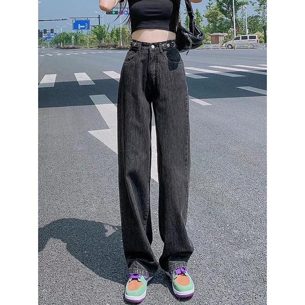 Quần bò ống rộng 2 cạp cúc hot trend