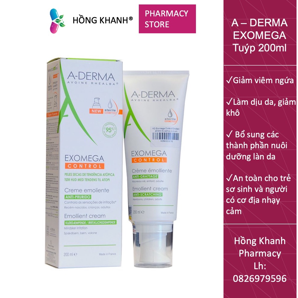 Kem dưỡng da Aderma Exomega 400ml dành cho da khô, da nhạy cảm, da kích ứng, da cơ địa, A-derma exomega control