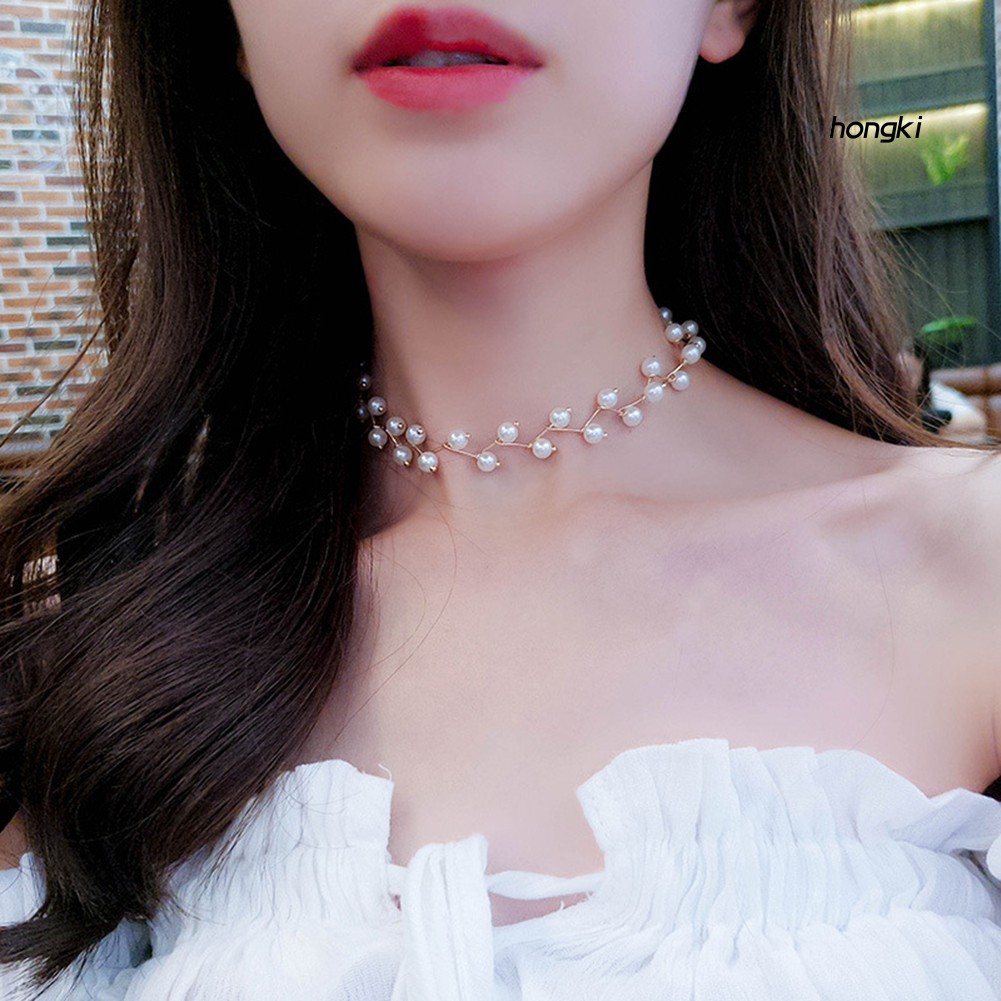 Vòng Cổ Choker Hai Lớp Đính Hạt Ngọc Trai Nhân Tạo Cho Nữ