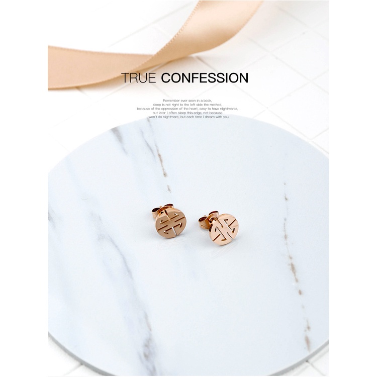 Bông tai nữ titan chữ thọ E5-404 - CAM KẾT KHÔNG GỈ, KHÔNG BAY MÀU - BẢO HÀNH 12 THÁNG