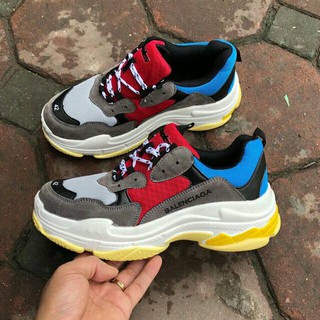 Giày B Triple S đỏ xám, đế vàng trắng