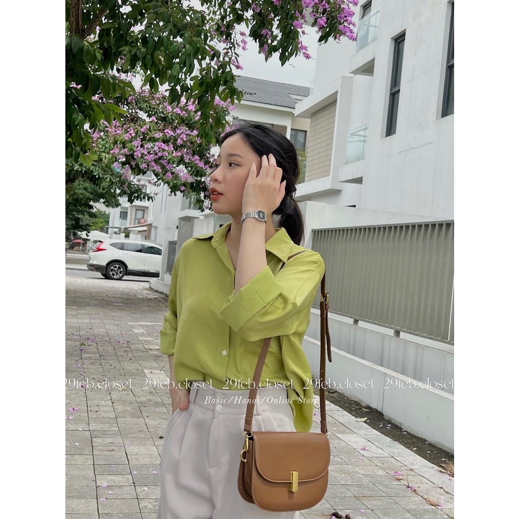 [Ảnh thật/Video] Áo sơ mi lụa hàn xẻ vạt sau lưng - 29feb.closet - A60