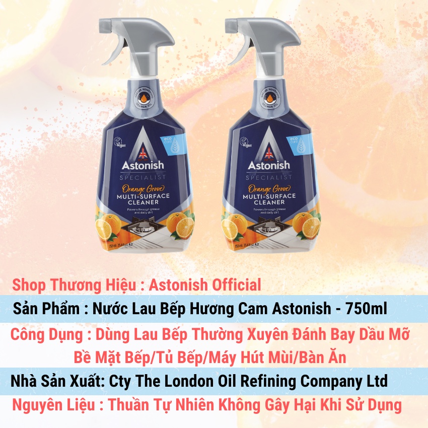 Nước lau bếp ASTONISH hương cam tẩy dầu mỡ đa năng các vết bẩn trong bếp C6790