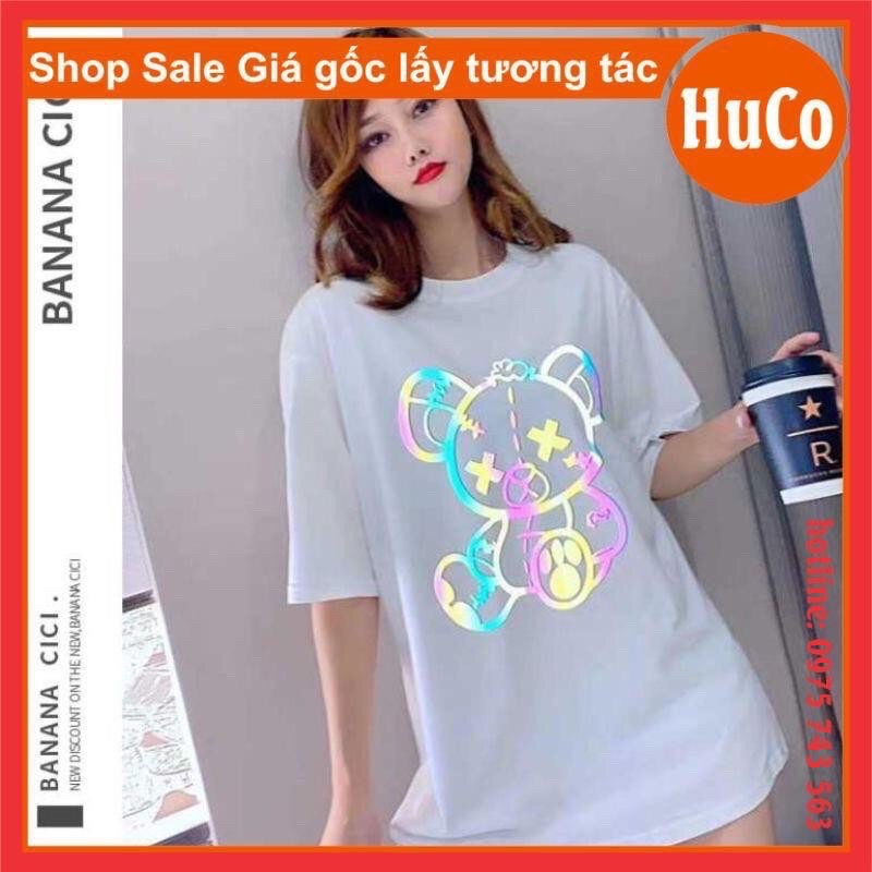 áo phông, thun tay lỡ nam nữ🦋áo phản quang 7 màu gấu quay lưng🦋thời trang cặp đôi, form thụng unisex chất cotton mềm mịn