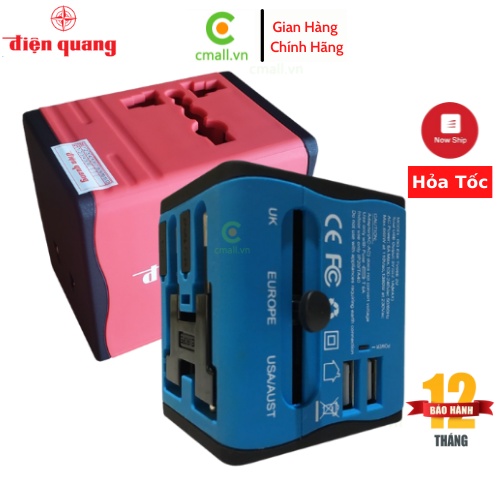 Ổ Cắm Du Lịch ĐIỆN QUANG ĐQ ESK TV06R 2U 2 Cổng USB Sạc Nhanh