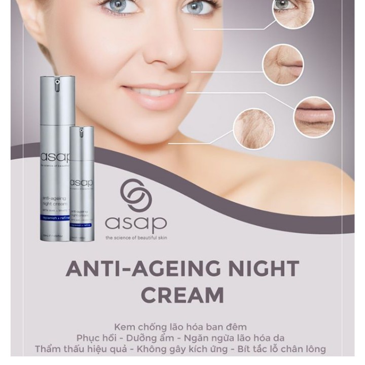 HÀNG CÔNG TY] Kem Dưỡng Asap Anti Ageing Night Cream Dưỡng Ẩm Tái Tạo, Phục Hồi Da Ban Đêm