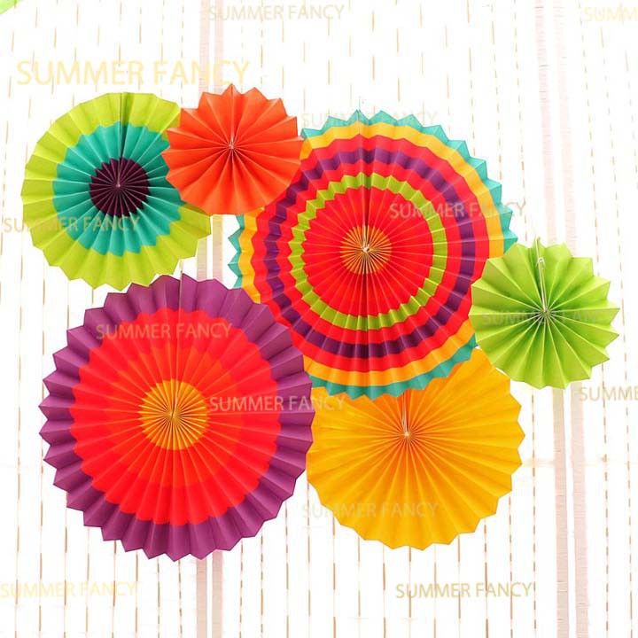 Set 6 quạt giấy trang trí tiệc sâu khâu sinh nhật đám cưới tân hôn Paper fan background decoration