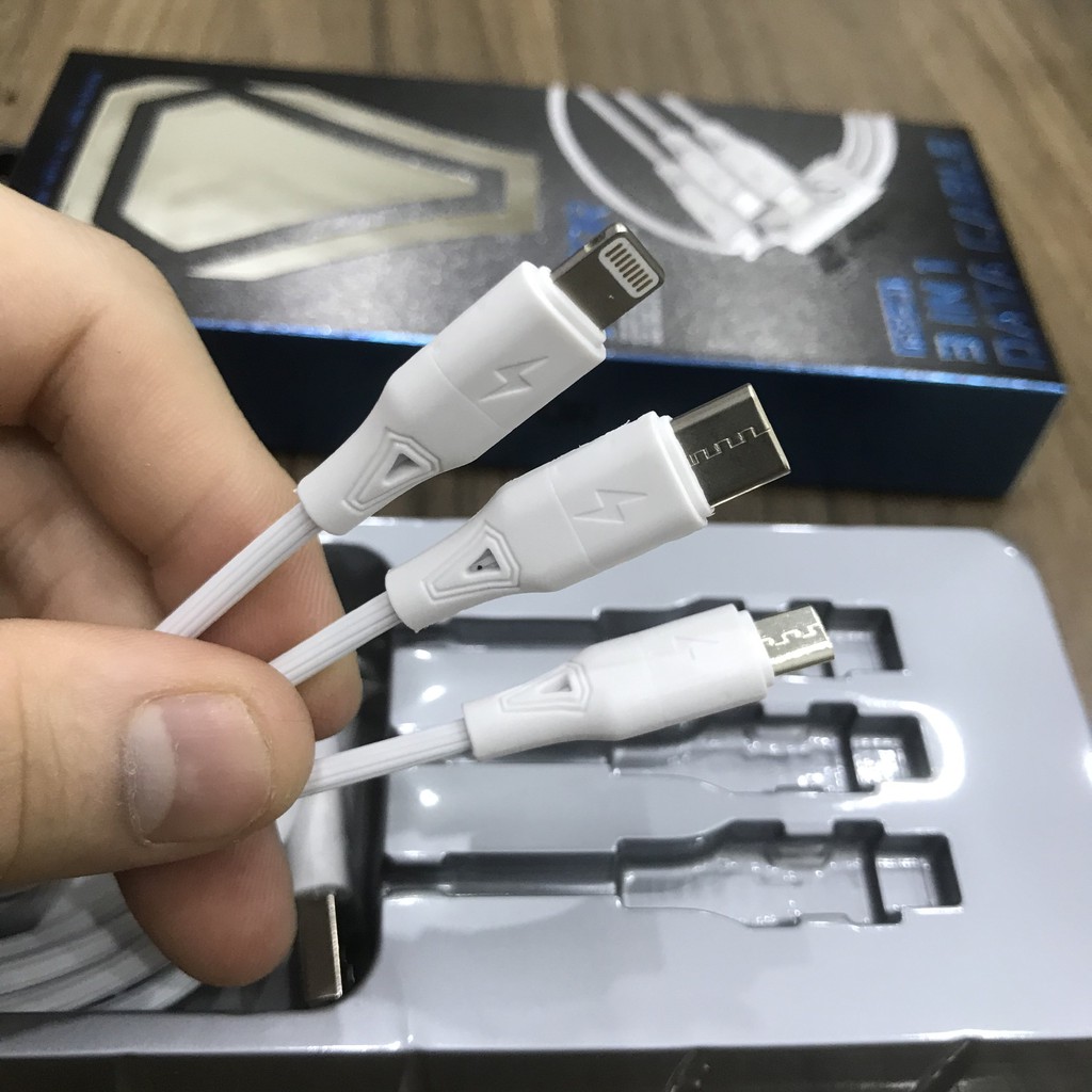 Dây Cáp Sạc Đa Năng 3 đầu 3in1 chính hãng ASPOR Model AC-21 tự ngắt có sạc nhanh Quick charger 3.0
