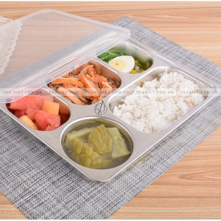 Khay Cơm Phần 4 5 Ngăn INOX Có Nắp Cao Cấp
