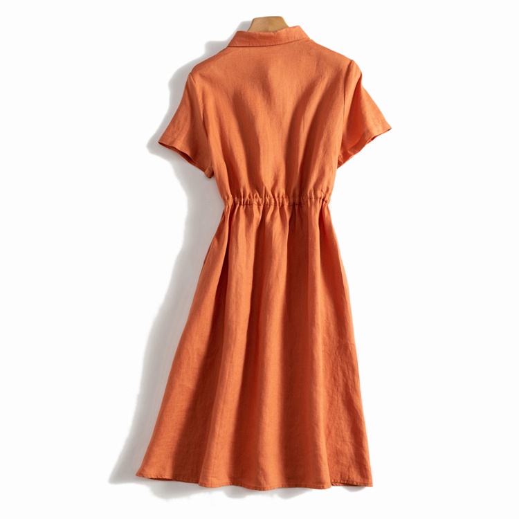 Đầm linen dáng suông rút eo 2 túi chéo