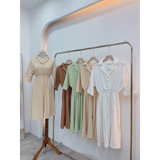 Váy chun eo cổ vest dáng xoè