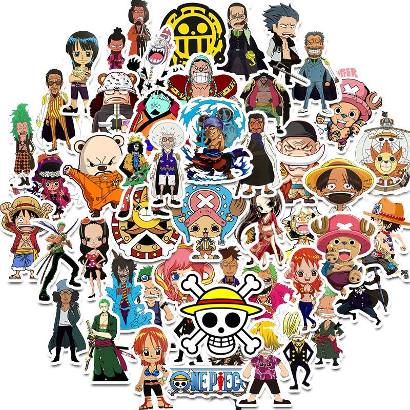 Combo Sticker ONE PIECE nhựa PVC không thấm nước, dán nón bảo hiểm, laptop, điện thoại