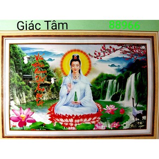 Tranh thêu QUÁN THẾ ÂM BỒ TÁT - 59x40cm - 88966 - VÍA ĐỨC PHẬT QUAN ÂM HẠC MAI THÁC CHỮ - tranh thêu chữ thập đã thêu