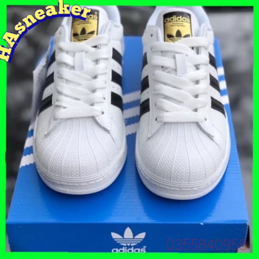 giày superstar [ẢNH THẬT] mũi sò màu trắng sọc đen, giày thể thao nam nữ adidas mũi sò vip da thật, full size | BigBuy360 - bigbuy360.vn