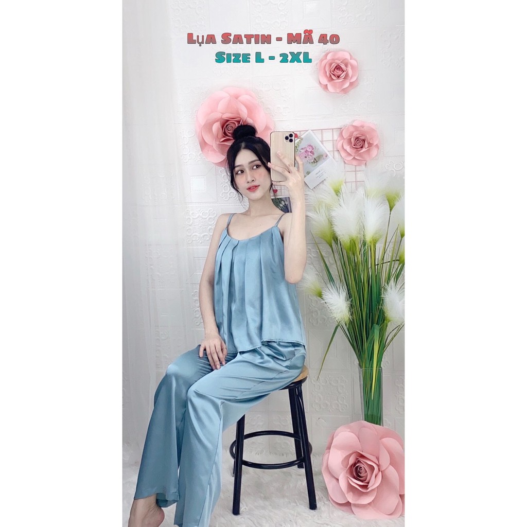 HÀNG CAO CẤP - SET ĐỒ BỘ LỤA SATIN QUẦN DÀI ÁO 2 DÂY | BigBuy360 - bigbuy360.vn