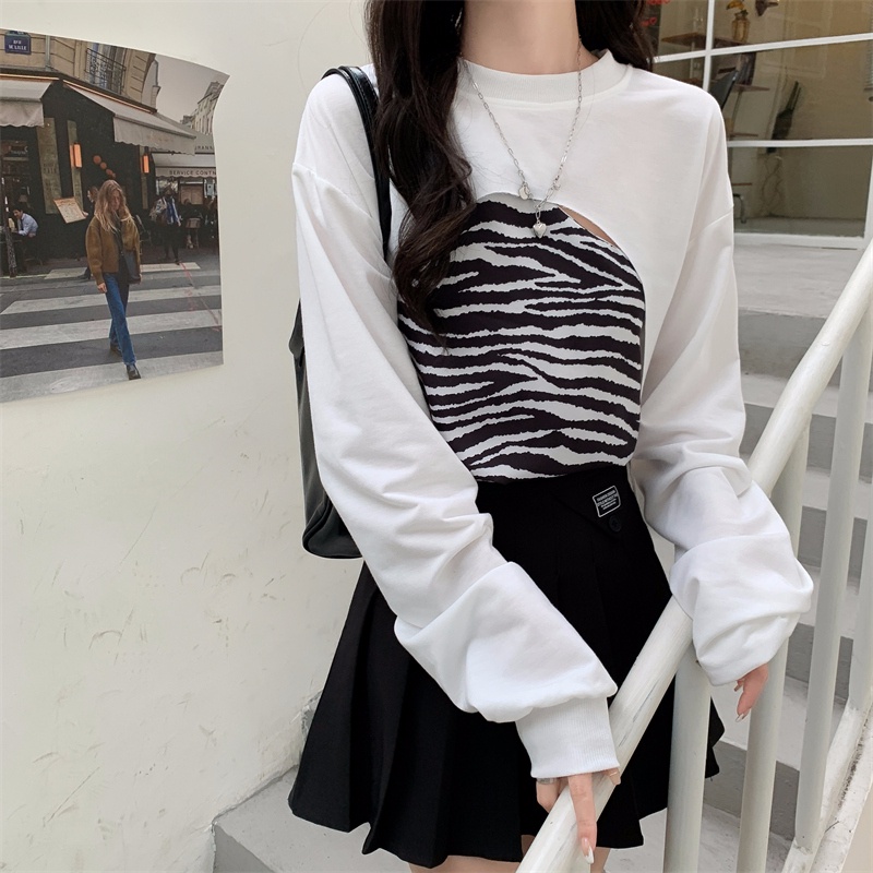 【ZHELIHANGFEI】Áo Thun Sweater Tay Dài In Họa Tiết Da Báo Quyến Rũ Tw