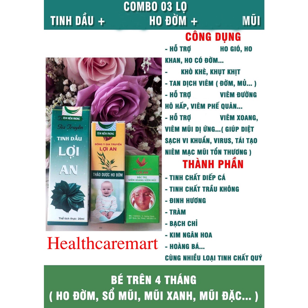 Combo 3 Lọ Tinh Dầu Lợi An hết Ho, Sổ Mũi, khò khè phế quản ,mũi xanh cảm lạnh mẩn ngứa, côn trùng đốt cho bé