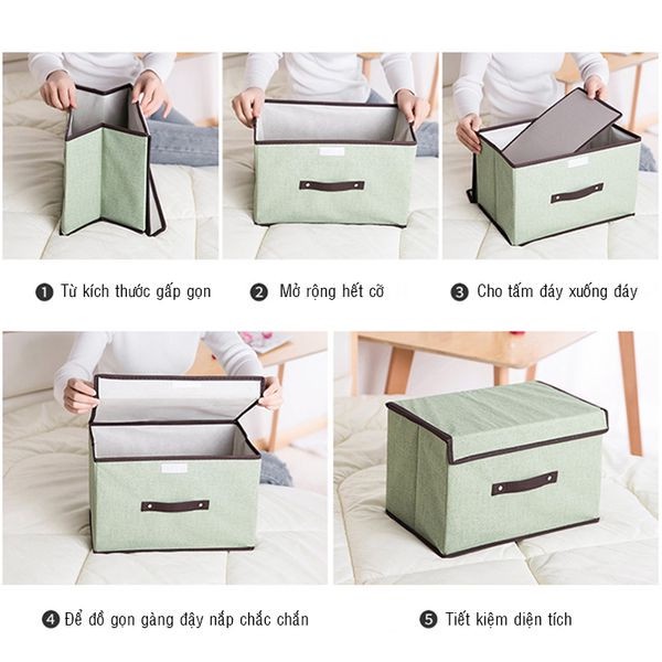 Hộp đựng quần áo vải / Thùng đựng đồ có nắp đa năng để đồ cá nhân gấp gọn tiện lợi