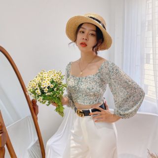 CROP TOP TAY PHỒNG BO NGỰC HOA
