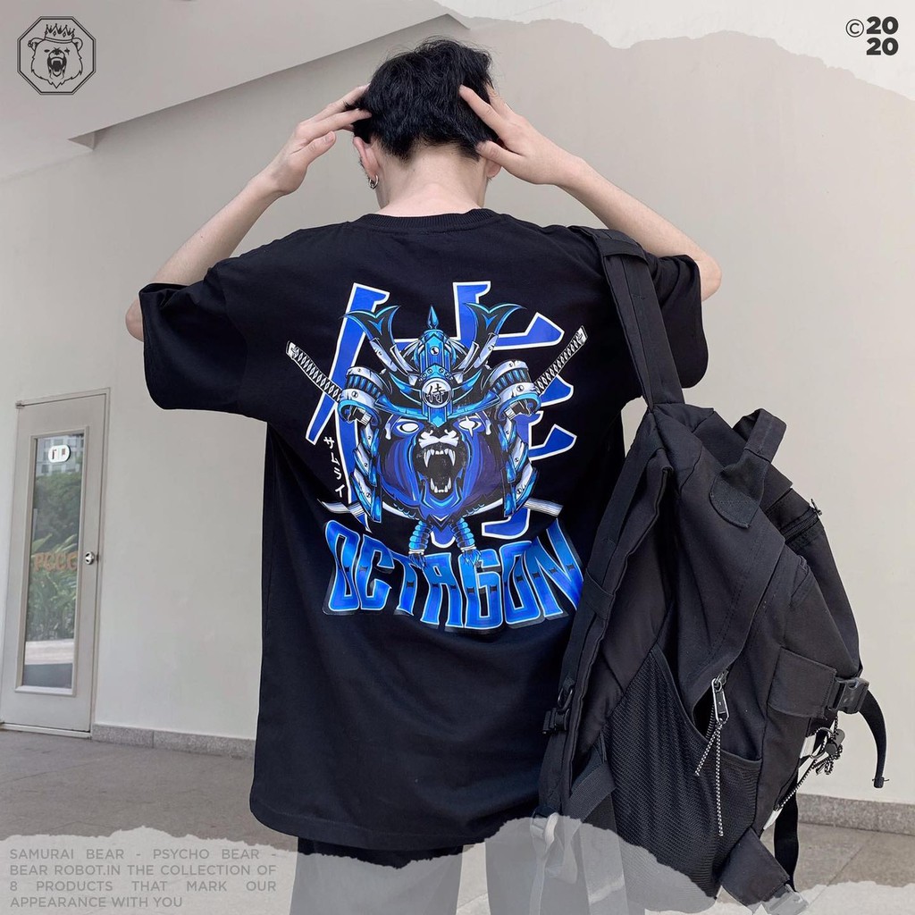 Áo Thun Phông Form Rộng OCTAGON SAMURAI BEAR Màu Đen Năng Động