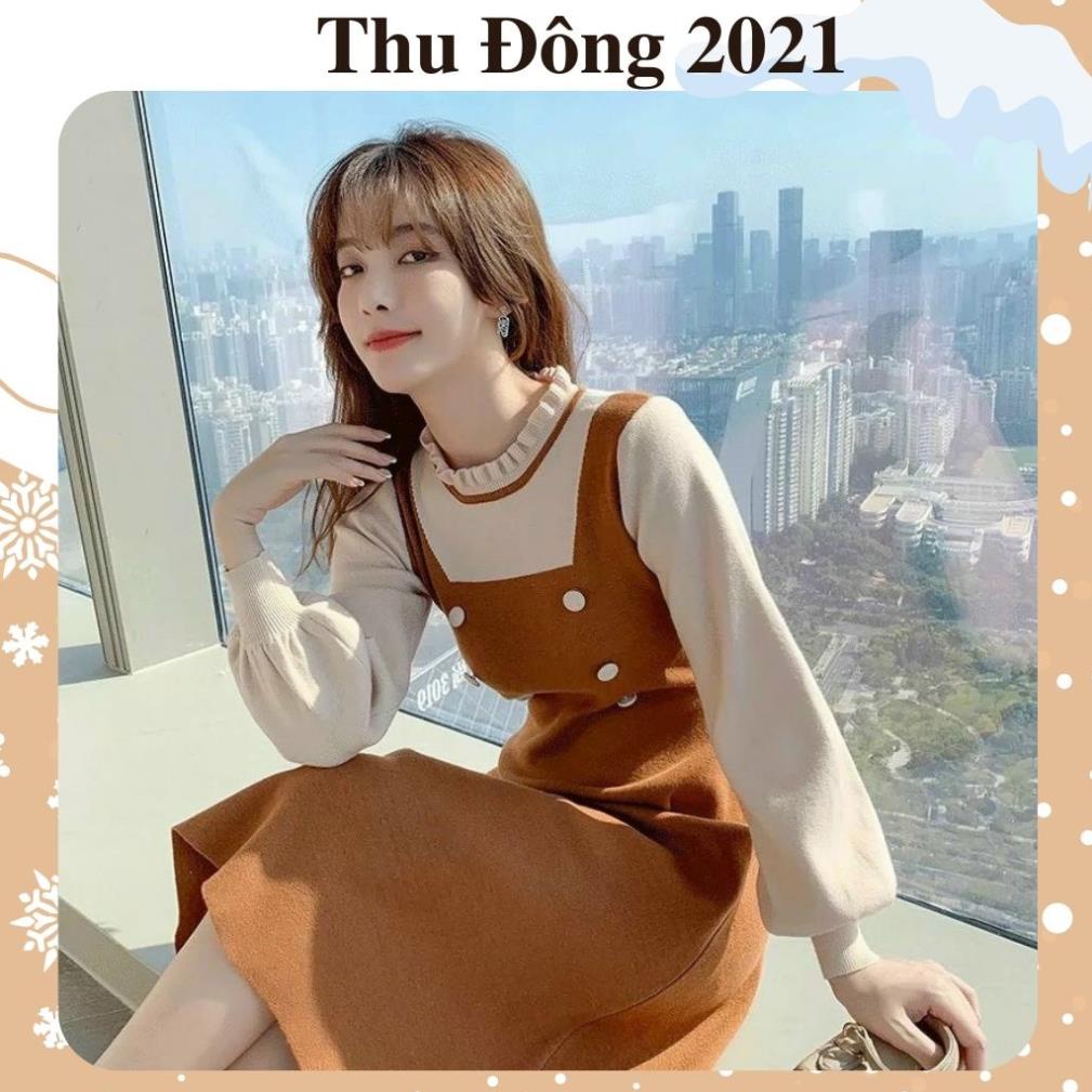 Váy len dáng dài, váy yếm len phối cúc siêu xinh hàng form chuẩn chất len co giãn tốt  mặc đi chơi đi làm đều đẹp | BigBuy360 - bigbuy360.vn