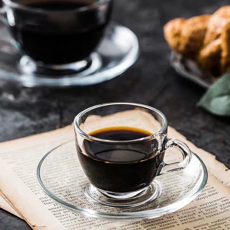 Bộ Tách Đĩa Cafe Thủy Tinh 220ml