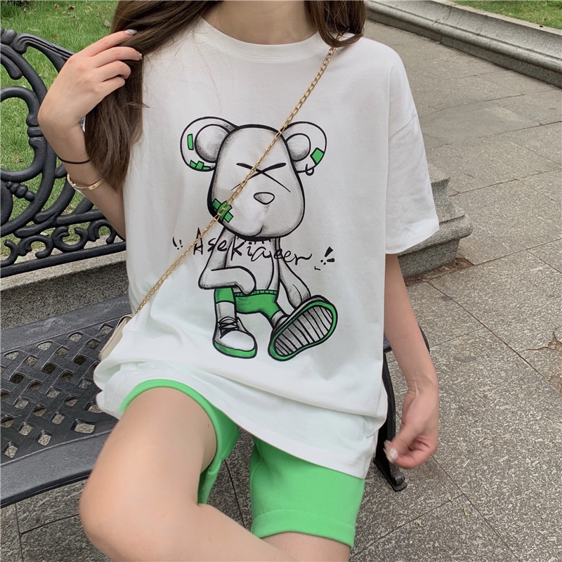 Áo thun cotton nữ in hình gấu mắt X siêu xinh