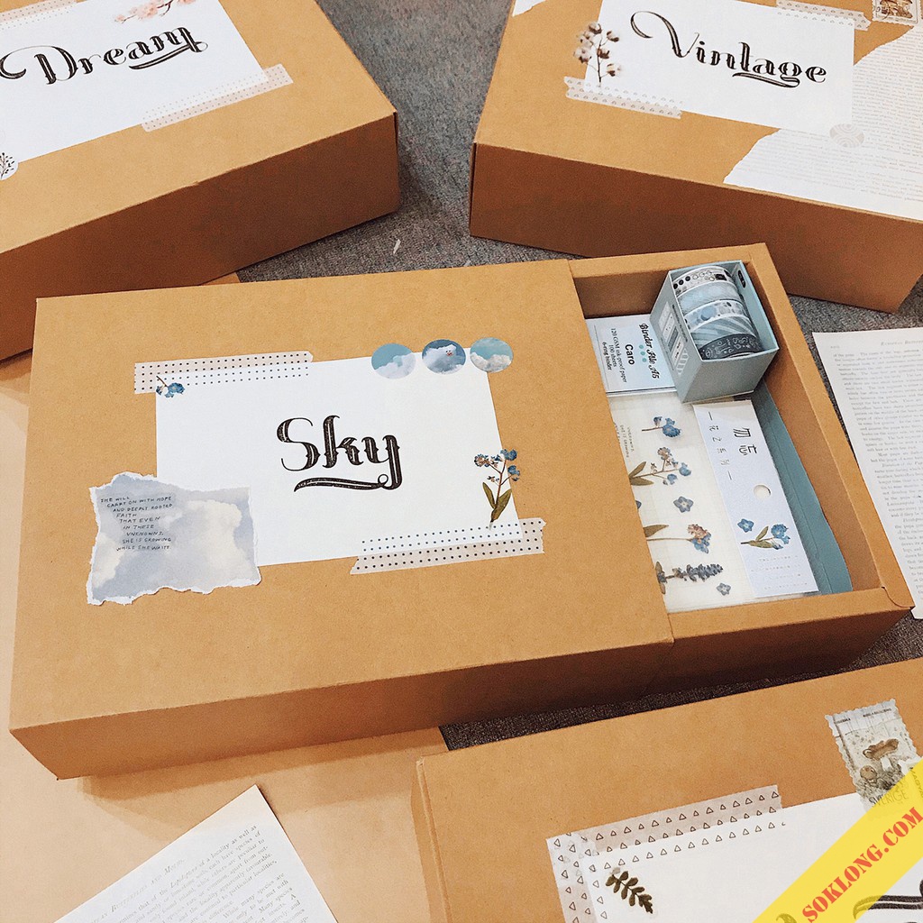 Set trang trí sổ Klong làm Bullet journal Sky - hộp quà tặng kèm sticker, note, washi tape Luv 102
