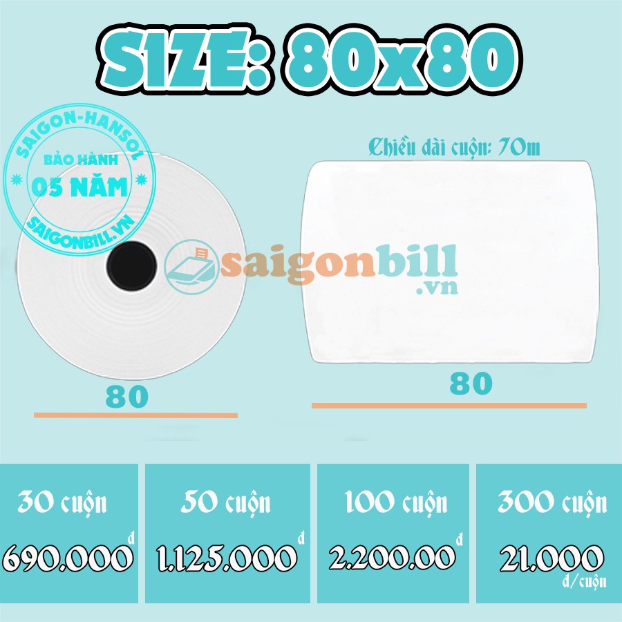 GIẤY IN BILL | K80x80 chỉ 21.000đ/cuộn | Giấy Hansol - Hàn Quốc