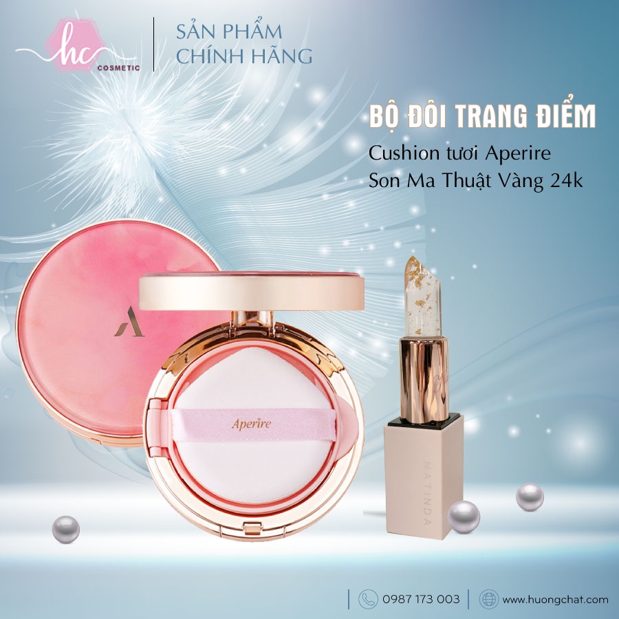 Bộ đôi trang điểm Cushion tươi dưỡng da có màu  99% dưỡng, 1% make + Son Ma Thuật Vàng 24k dưỡng lên màu hồng tự nhiên