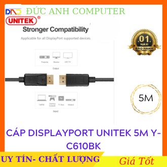 Cáp Displayport  UNITEK 4K dài 5m YC610BK, Hàng Chính Hãng UNITEK - Bảo Hành 12 Tháng , Cáp 2 đầu Displayport