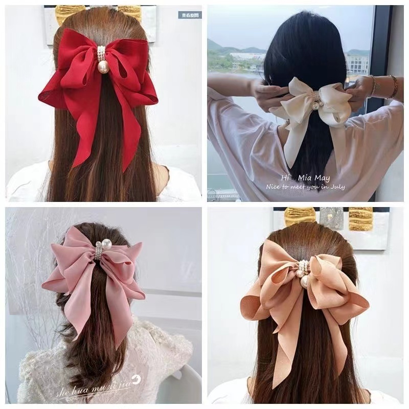 iF YOU Kẹp tóc   kiểu nơ đính ngọc trai giả phong cách Hàn Quốc cho nữ