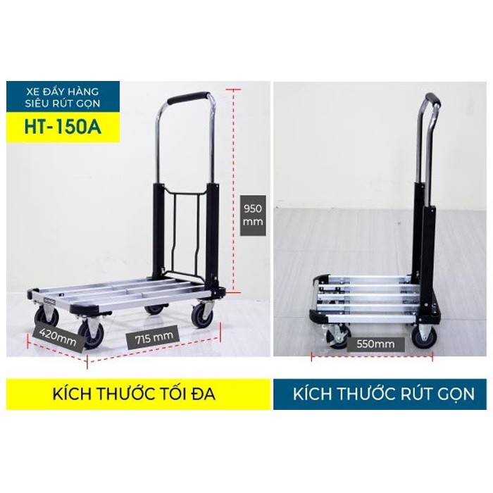 Xe Đẩy Hàng 4 Bánh Siêu Rút Gọn ADVINDEQ HT-150A