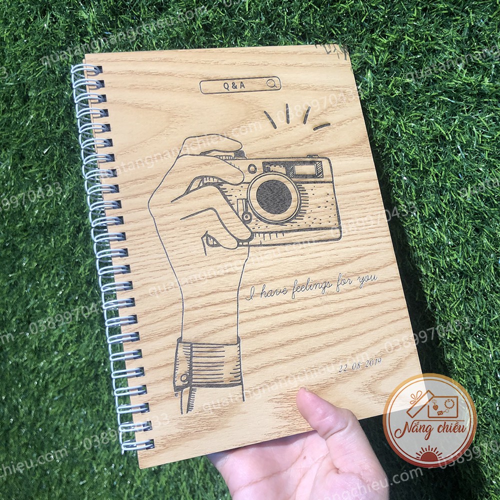 NOTEBOOK cá nhân - Sổ tay bìa gỗ khắc hình máy ảnh xịn xò - Khắc tên theo yêu cầu