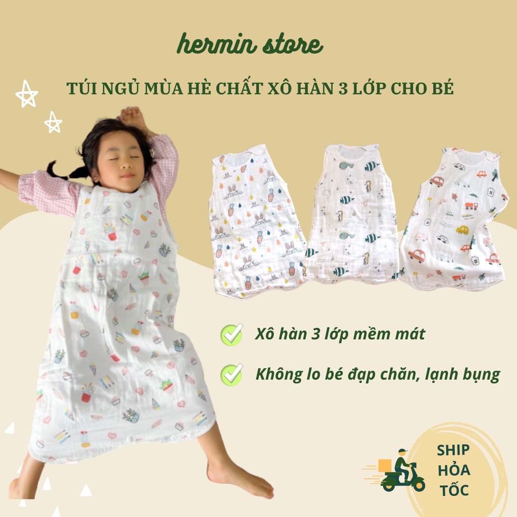 Túi ngủ cho bé mùa hè chất xô Hàn mềm êm thoáng khí cho bé giấc ngủ ngon