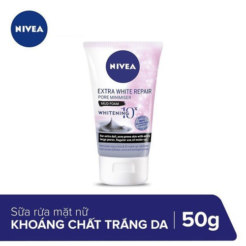 Nhà thuốc Pharnamhai, Sữa rửa mặt khoáng chất Nivea extra white pore minimiser mud foam 50g