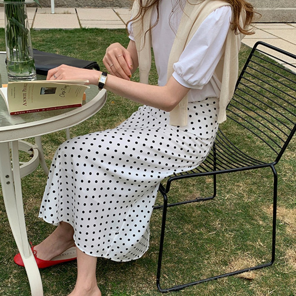 Chân váy dài dáng suông 2 lớp - Chân váy xòe chấm bi chất voan Nhật CV-CB | BigBuy360 - bigbuy360.vn