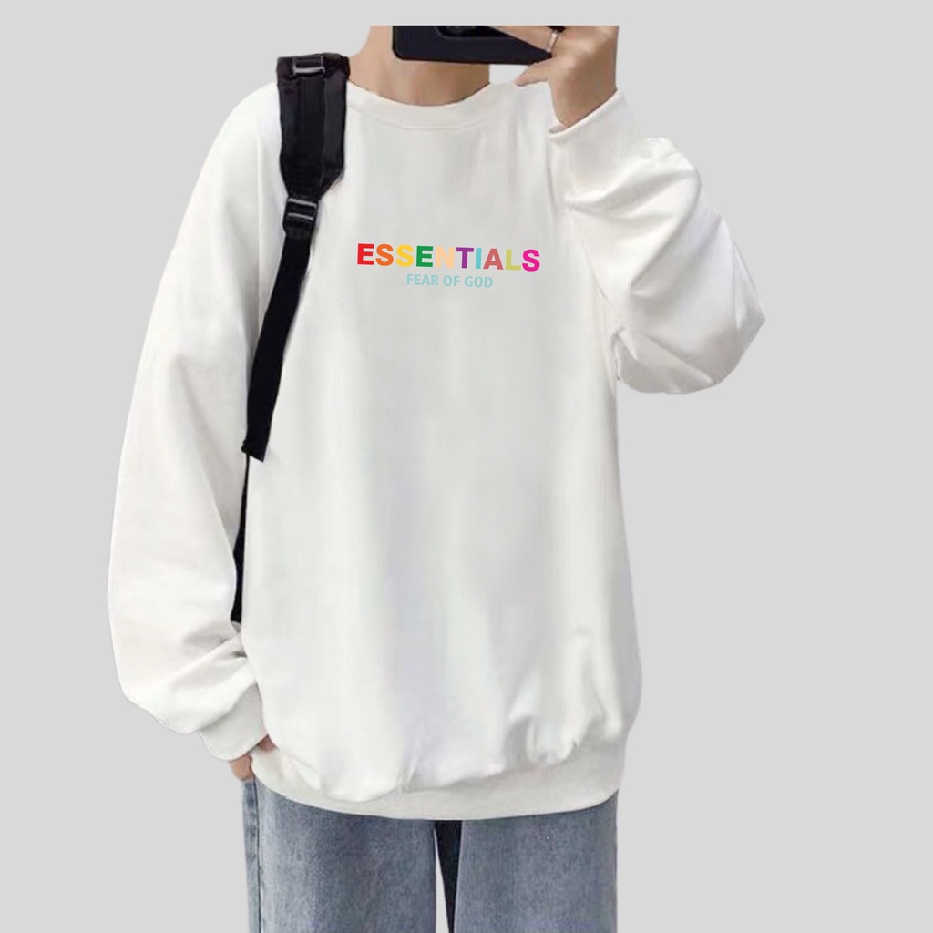 Áo sweater nỉ unisex BEA - áo nỉ bông form rộng in hình essential màu Hotren 2022
