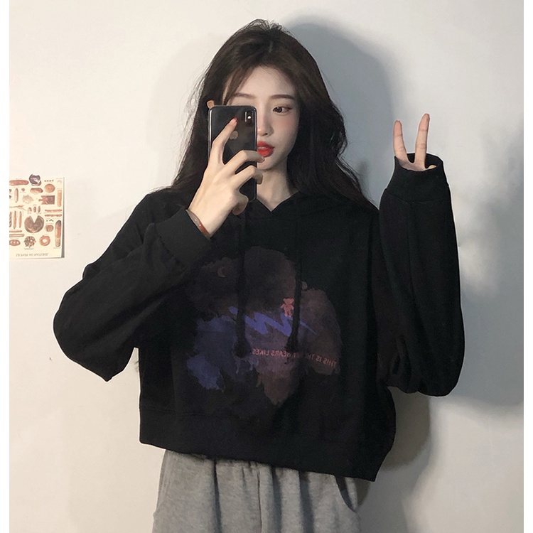 SUXI Áo Hoodie Tay Dài In Chữ Trẻ Trung Cho Nữ