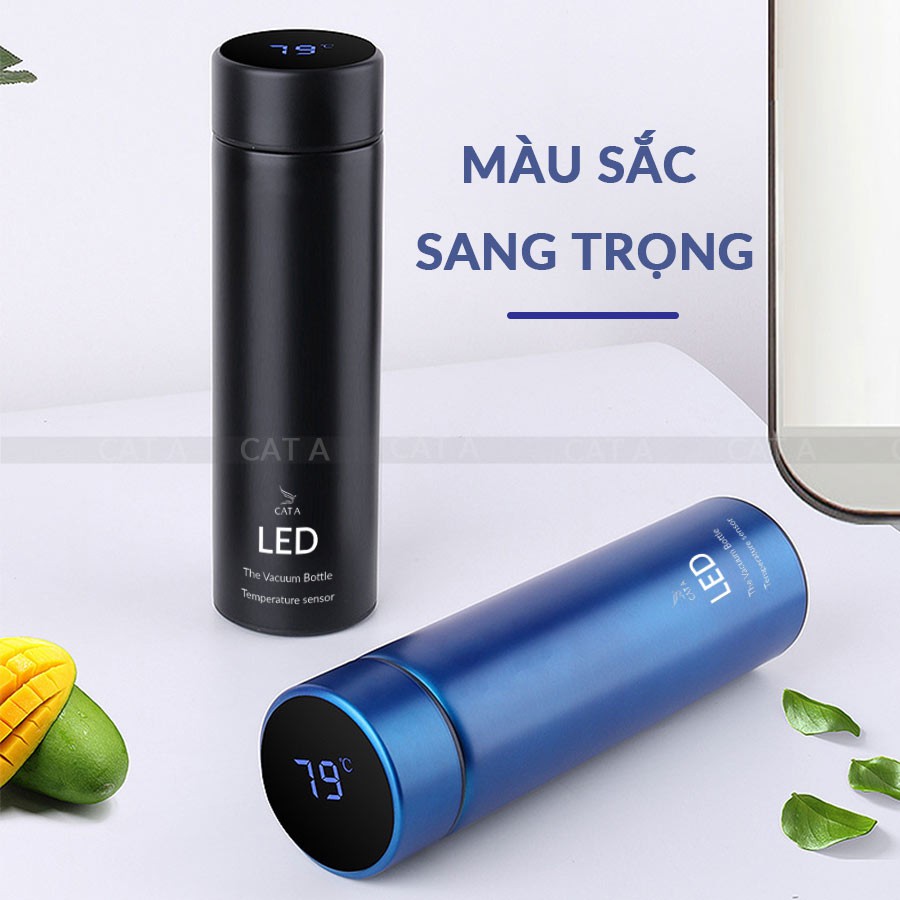 BÌNH GIỮ NHIỆT CÓ ĐÈN LED HIỂN THỊ NHIỆT ĐỘ - Bình giữ nhiệt CAO CẤP CÁT Á  500ML Sang trọng, tiện lợi, giữ nhiệt 12 giờ