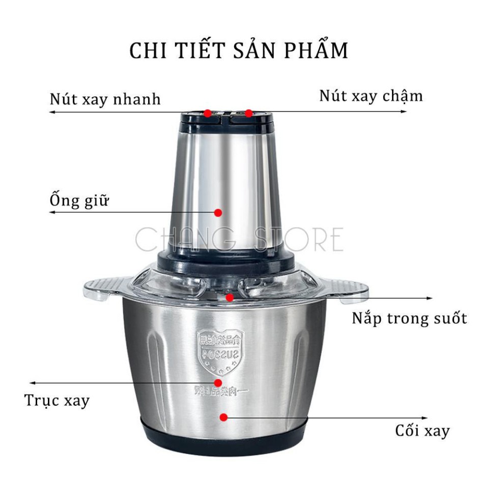 Máy Xay Thịt Đa Năng Cối INOX 2L Công Suất 250W - 2 Lưỡi Kép - Cối xay thực phẩm,tỏi ớt,rau củ tiện dụng