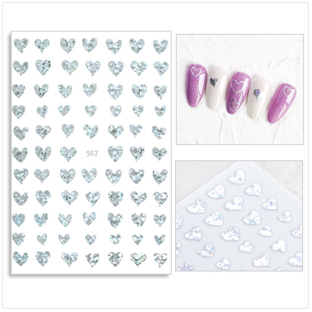 QQMALL 1 Miếng Dán Trang Trí Móng Tay Hình Trái Tim Màu Đen / Bạc DIY