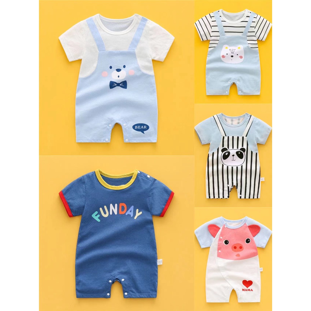Bộ Áo Liền Quần Tay Ngắn Chất Liệu Cotton In Hình Gấu Trúc Hoạt Hình Dành Cho Bé Sơ Sinh 0-30 Tháng