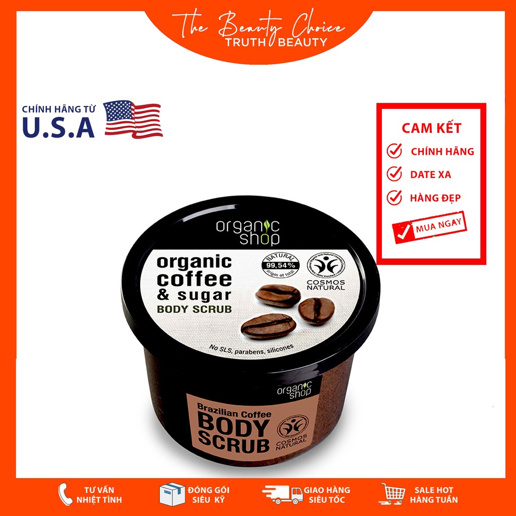 Tẩy tế bào chết toàn thân Organic Shop - Organic Coffee & Sugar Body Scrub (250mL)