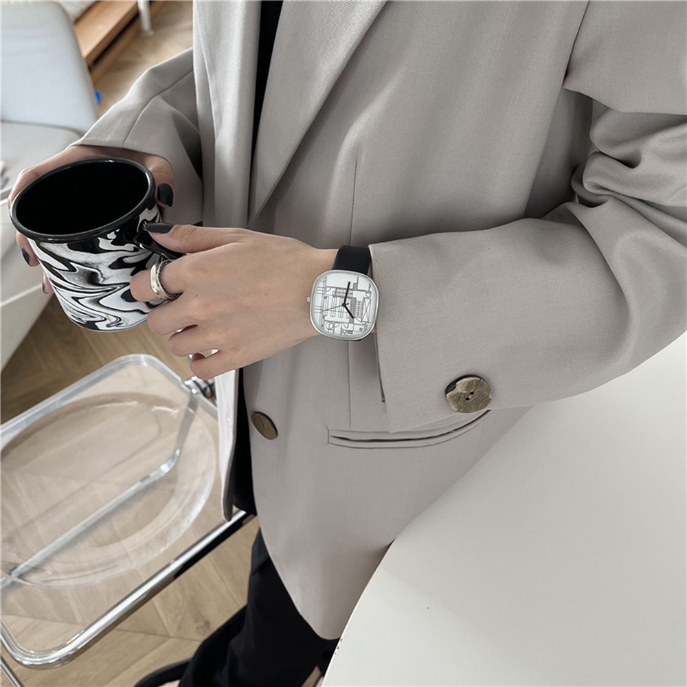 Cod Qipin Đồng Hồ Đeo Tay Analog Máy Thạch Anh Vẽ Đường Sữa Thiết Kế Trừu Tượng Đơn Giản Phong