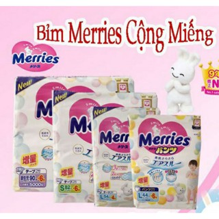 Bỉm Merries cộng miếng side NB96/S88/M68/M64/L54+4/Xl